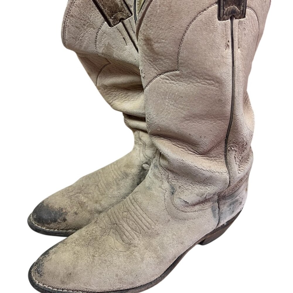 Justin Boots Women's Size 8 C Western Leather Beige Tan Made In USA Cowgirl USED